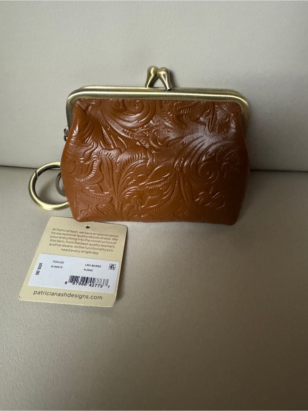 Patricia Nash Embossed Floral Leather Kiss-Lock Coin Purse - Brown